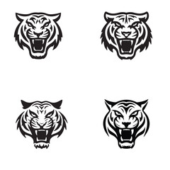 Vector silhouettes of roaring tiger