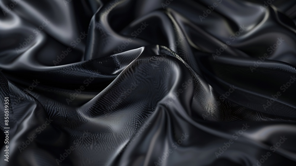 Aufkleber Black gray satin dark fabric texture luxurious shiny that is abstract silk cloth background with patterns soft waves blur beautiful : Generative AI