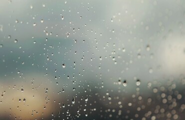 Obraz premium Close-Up of Raindrops on a Window Against a Moody Sky