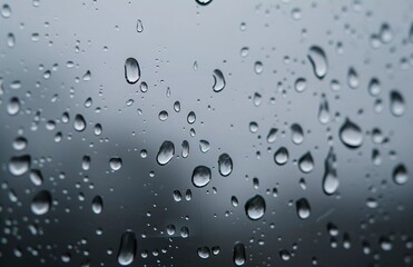 Close-Up of Raindrops on a Window Against a Moody Sky