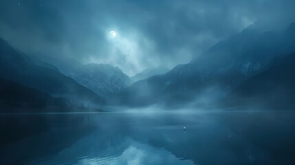 Fototapeta premium Diwali essence with misty mountains and moonlit glow creates enchantment backdrop