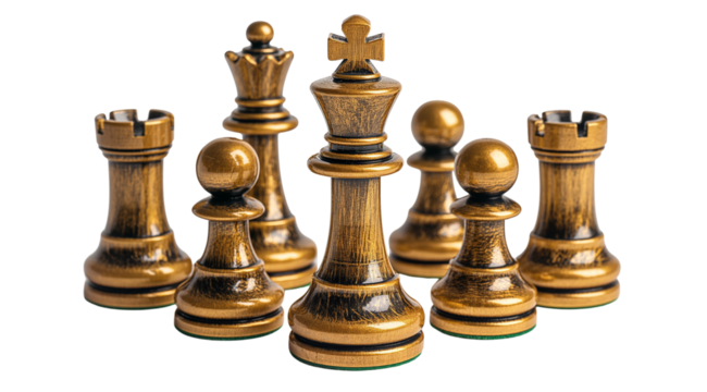 Golden chess pieces transparent background