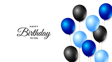 Happy birthday illustration design with realistic blue and black balloons on white background. Vector