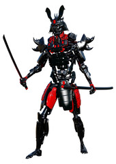 3D Rendering Male Samurai Robot on White