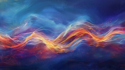 Fototapeta premium Diwali energy with swirling light waves and vibrant colors on indigo backdrop