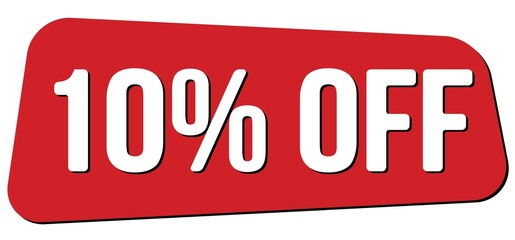 10% OFF text on red trapeze stamp sign.