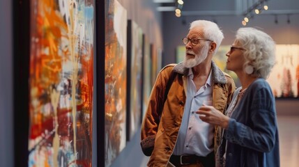 Elderly Couple Admiring Art in Gallery