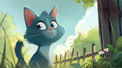 Check out this adorable cartoon cat depicted in a 2d illustration