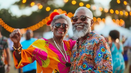 Elderly Couple Celebrating at Outdoor Festival