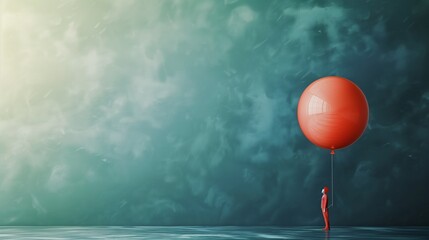 Mental Health Concept. an Agry, Anxiety, Depressed Person with a Red Balloon