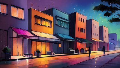 Abstract sketch perspective Exteriors of cityscape, Drawing pen with oil pastels on digital art concept.