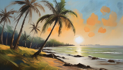 Minimalist sketch perspective Beautiful sunny summer sand of beach landscape, Drawing pen on digital art concept.