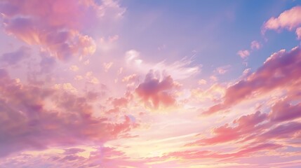 Obraz premium Real amazing panoramic sunrise or sunset sky with gentle colorful clouds Long panorama crop it : Generative AI