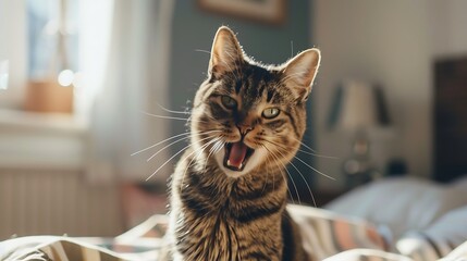 A brown cat slpeeing on bedroom