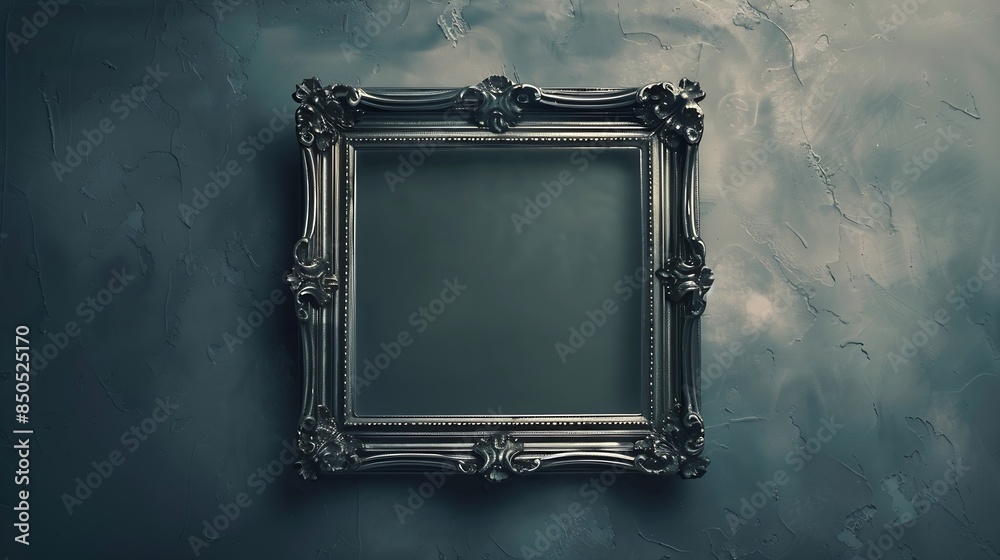 Poster old silver frame with empty grunge canvas for your picture photo image beautiful vintage background : Generative AI