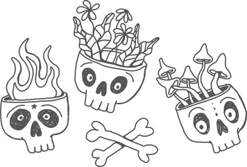 Doodle skull outline simple drawing