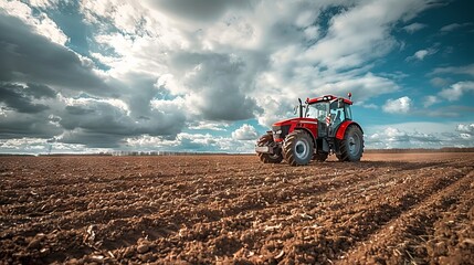 Obraz premium Tractor working on a vast field