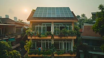 Fototapeta premium Asian Engineers Installing Solar Panels on Residential Apartment Building