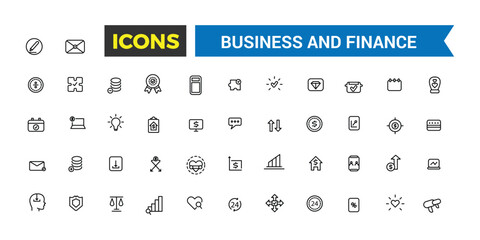 Business and finance icon set. Outline icons pack. Editable vector icon and illustration.