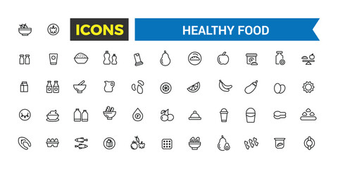 Healthy Food Icon Set. Halal Food icon collection. Outline icons pack.