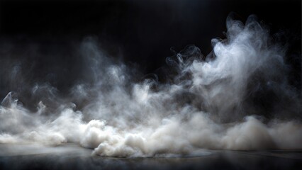 black background, pale silver mist