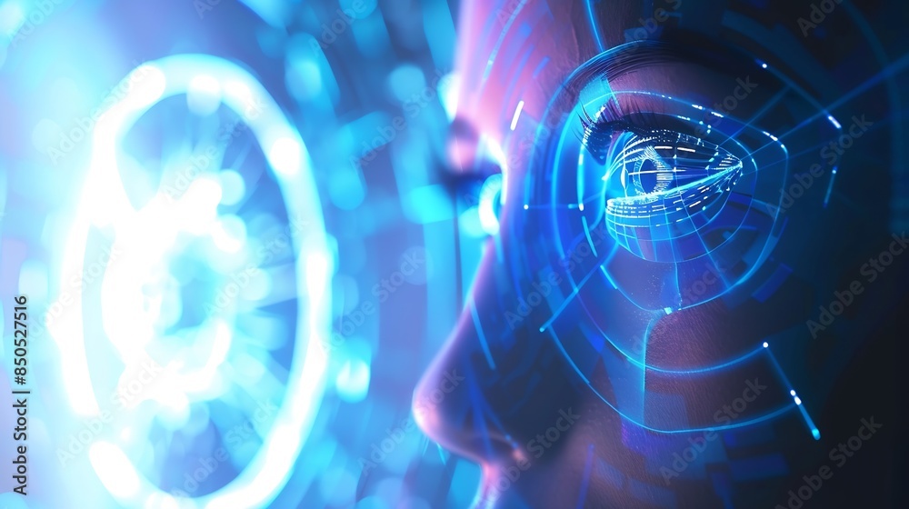 Poster human being futuristic vision vision and control and protection of persons control and security in t