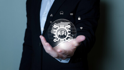 API concept. Application Programming Interface, integration of different systems, development of modern applications, reuse of software components.
