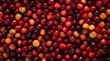 Top view of a fresh assortment of cherries