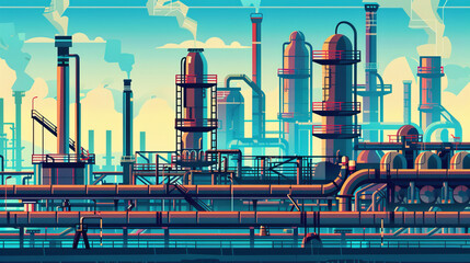 Industry pipeline, gas and oil processing illustration