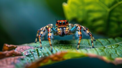 Fototapeta premium A colorful spider lurking on a leaf