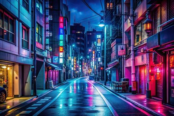 Lofi Tokyo street at night with neon lights and blurred motion, Tokyo, street, night, city, urban, lofi, vintage