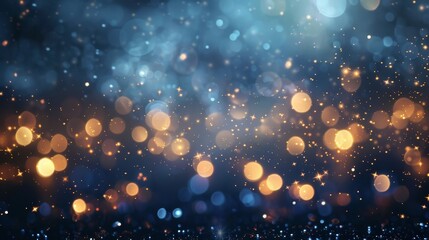 Obraz premium Blurred lights and twinkling stars on midnight blue dreamy landscape