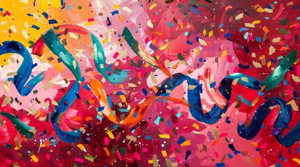 Holiday hues of swirling ribbons and cascading confetti abstract fusion