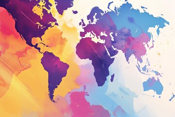 Colorful Watercolor World Map Illustration