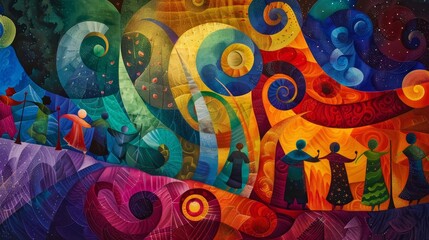 Fototapeta premium Swirling colors and textures lively marketplace with holiday spirit