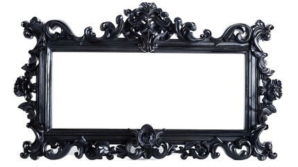 Old Antique Black  frame Isolated Decorative Carved Wood Stand Antique Black  Frame Isolated On White Background : Generative AI