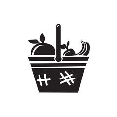  Abstract Full basket of food icon, grocery shopping, special offer,Shopping Basket, vector silhouette icon design.