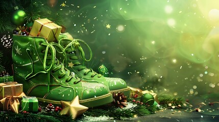 A green new year shoes with many gifts