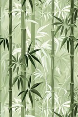 Bamboo border, muted greens, flat design, repeating pattern