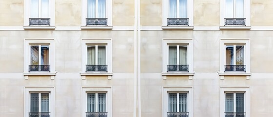 Fototapeta premium A charming European building facade featuring ornate windows and a balcony, blending traditional design with the allure of an old-world city atmosphere