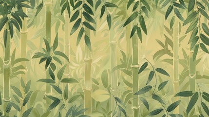 Naklejka premium Bamboo border, muted greens, flat design, repeating pattern