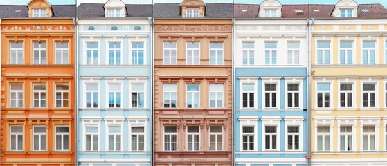 Fototapeta premium A charming European building facade featuring ornate windows and a balcony, blending traditional design with the allure of an old-world city atmosphere