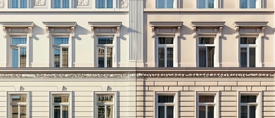 Fototapeta premium A charming European building facade featuring ornate windows and a balcony, blending traditional design with the allure of an old-world city atmosphere