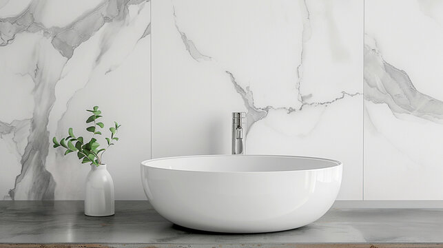 Modern bathroom sink counter top with raised sink and empty space for product presentation or mockup 