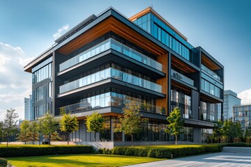 a luxurious, modern real estate building with a sleek glass facade