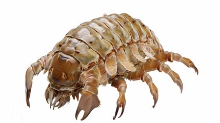 Obraz premium Giant isopod crawling on the seafloor, a deep-sea creature with a hard, segmented exoskeleton