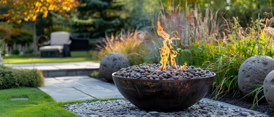 A fire pit centerpiece on a patio, providing warmth and charm. Perfect for creating a cozy retreat for family and friends to enjoy year-round