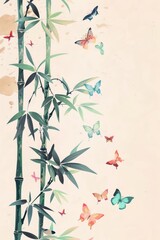 Bamboo with butterflies, pastel colors.