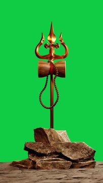 Maha Shivratri Background Seamless Loop Animation. Hindu God Background with Trishul or trident, 4k Motion Graphics Animation in green screen background