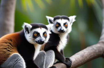 Fototapeta premium Lemurs in their natural environment. High-quality photos for magazine covers, desktop wallpapers, photo wallpapers, screensavers. High-quality photos